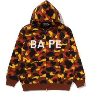 1st Camo Bape Logo Rhinestone Relaxed Fit Full ZIP Orange Hoodie