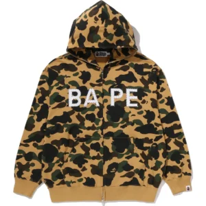1st Camo Bape Logo Rhinestone Relaxed Fit Full ZIP Yellow Hoodie