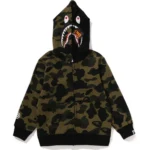 1st Camo Milo Shark Green ZIP Kids Hoodie