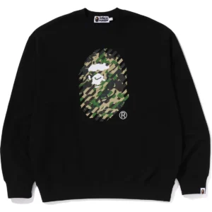 ABC Camo APE Head Relaxed Fit Black Crewneck Sweatshirt