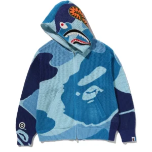 ABC Camo Crochet Shark Relaxed Fit Full ZIP Blue Hoodie 1