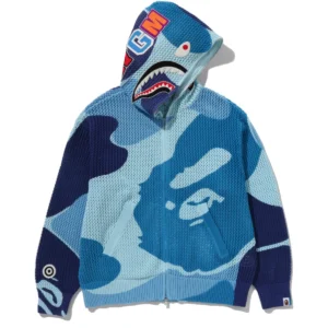 ABC Camo Crochet Shark Relaxed Fit Full ZIP Blue Hoodie