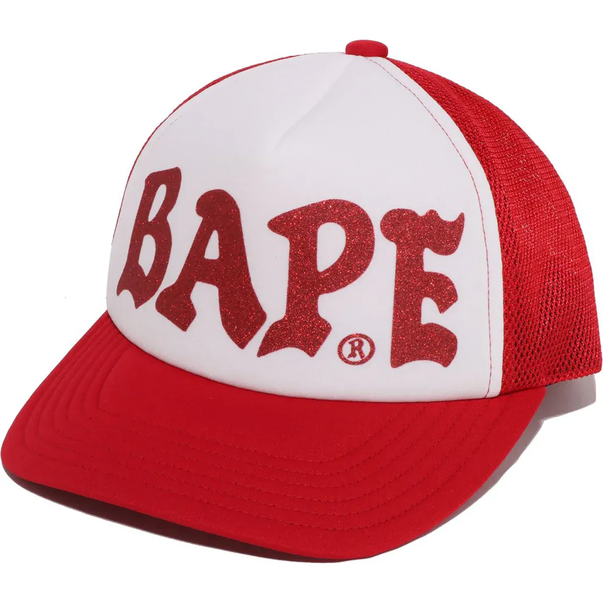 Bape Glitter Print Mesh Red Cap