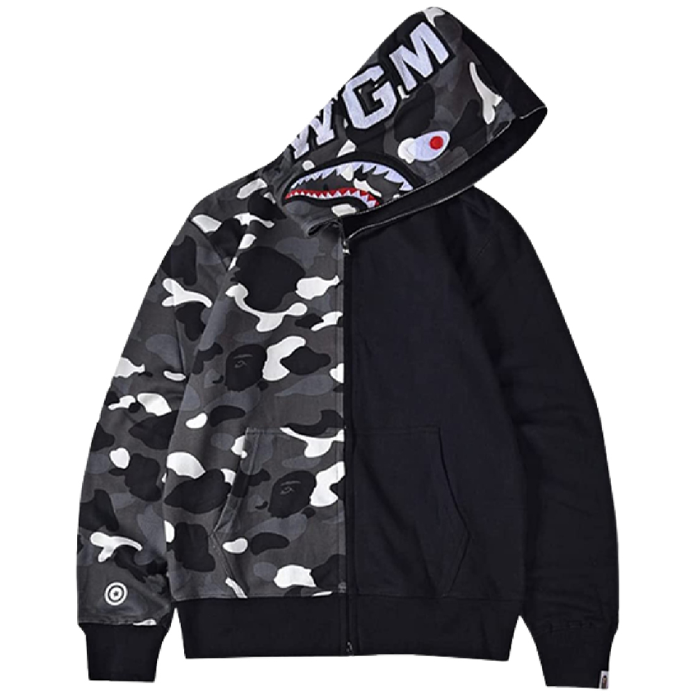 bape-shark-camo-print-casual-loose-zip-hoodie-black bape-shark-camo-print-casual-loose-zip-hoodie-black