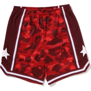Color Camo Mesh Relaxed Fit Red Shorts