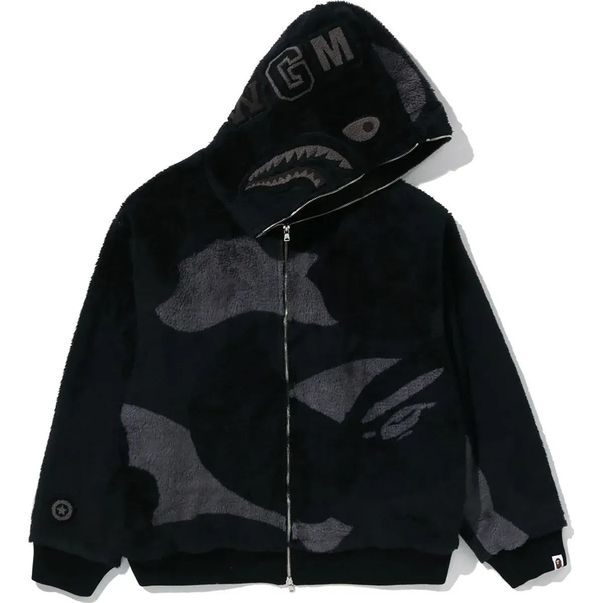 Color Camo Shark Full ZIP Sherpa Black Jacket
