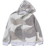 Color Camo Shark Full ZIP Sherpa White Jacket
