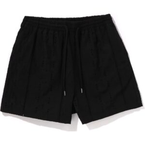 Embroidery Relaxed Fit Black Shorts