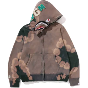 Hand Dye Shark Full ZIP Green Hoodie