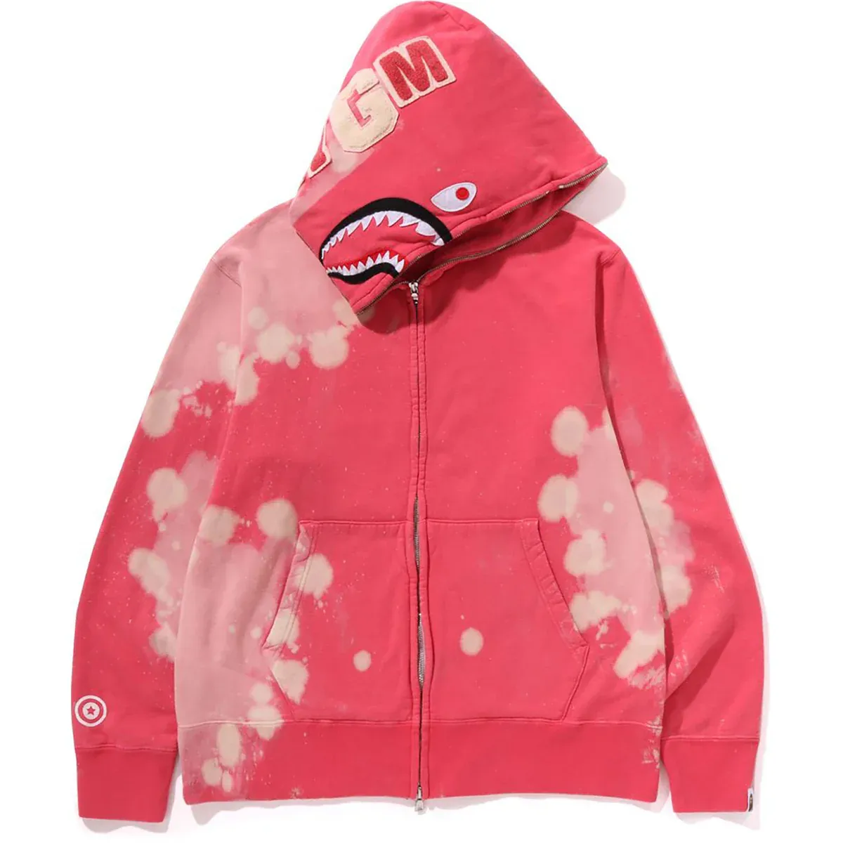 Hand Dye Shark Full ZIP Red Hoodie
