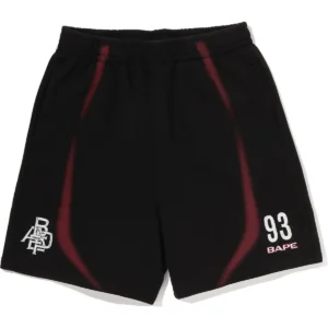 Heavy Wash Hand Draw Football Logo Relaxed Fit Black Sweat Shorts