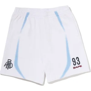 Heavy Wash Hand Draw Football Logo Relaxed Fit White Sweat Shorts