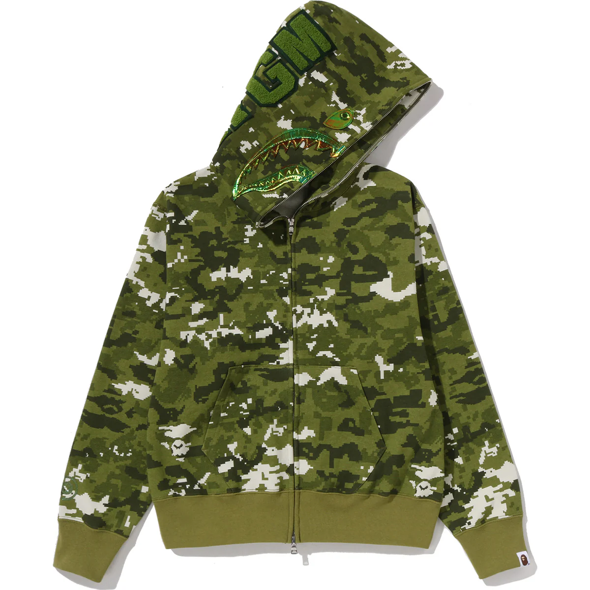 Multi Pixel Camo Shark Full ZIP Green Hoodie