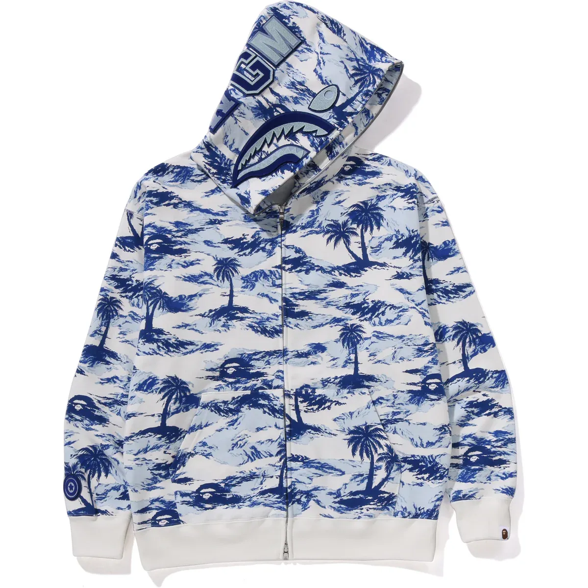 Palm Tree Camo Relaxed Fit Shark Full ZIP Blue Hoodie