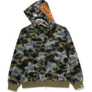 STA Over Print 1st Camo Mesh Shark Cropped Fit Full ZIP Green Hoodie 3