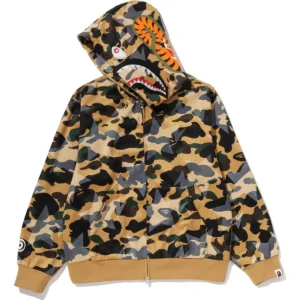 STA Over Print 1st Camo Mesh Shark Cropped Fit Full ZIP Yellow Hoodie 3