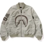 Tonal Chain Stitch Shark Beige Bomber Jacket