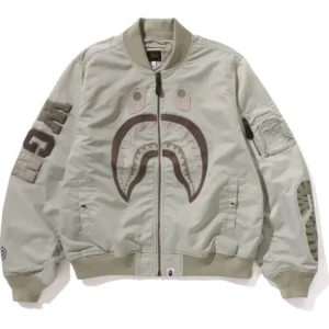 Tonal Chain Stitch Shark Beige Bomber Jacket