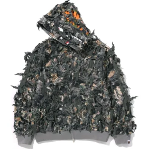 Tree Edge Camo Laser Cut Cropped Shark Full ZIP Brown Hoodie 4