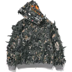 Tree Edge Camo Laser Cut Cropped Shark Full ZIP Hoodie 4
