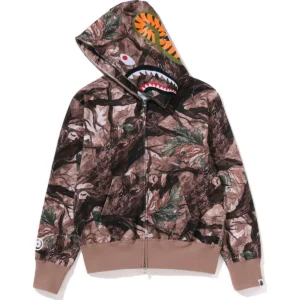 Tree Edge Camo Shark Full ZIP Burgundy Hoodie 2