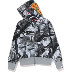 Tree Edge Camo Shark Full ZIP White Hoodie 2