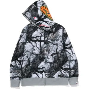 Tree Edge Camo Shark Full ZIP White Hoodie 2